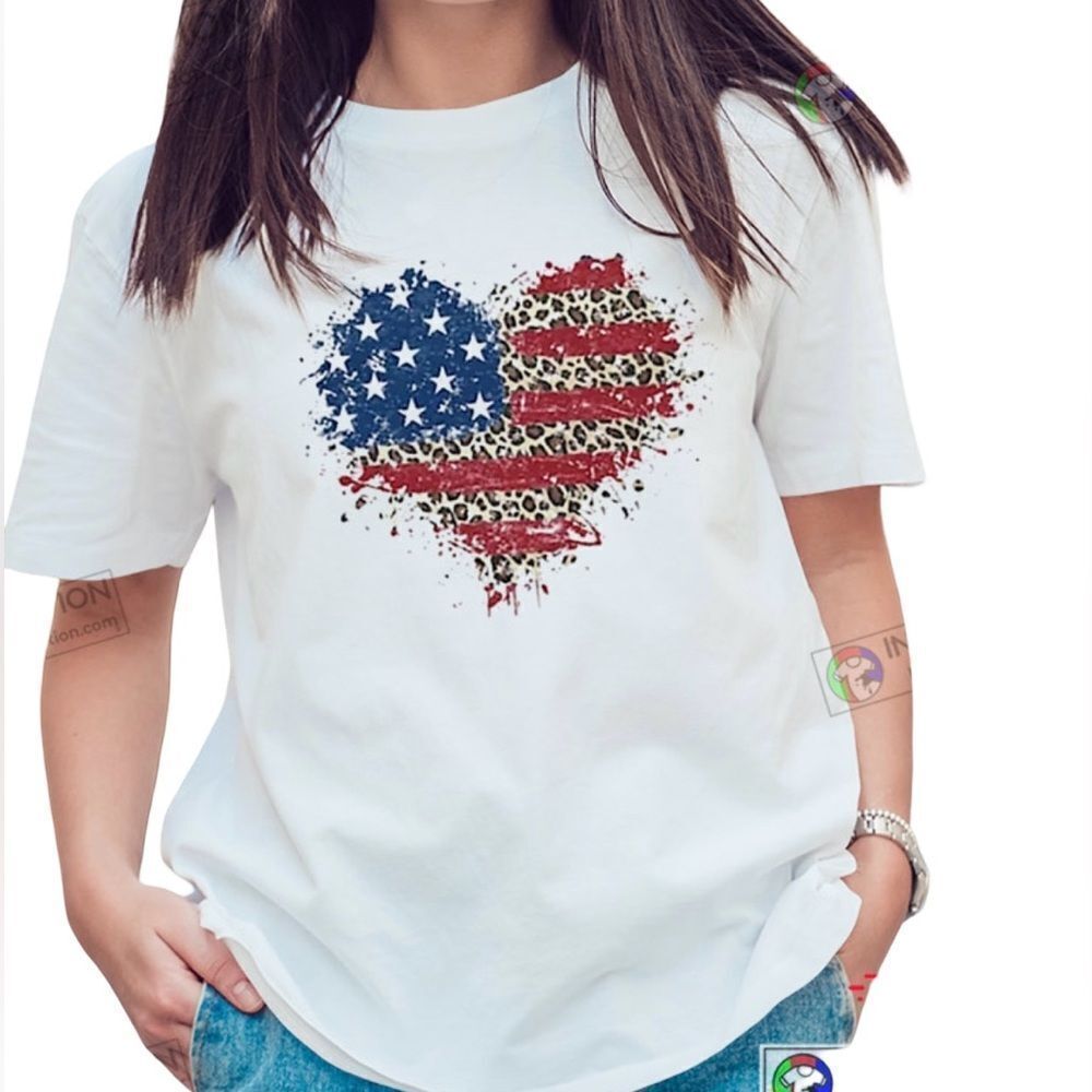 White T-Shirt with American Flag Heart Design   Size: XLG Color: Red/White/Blue